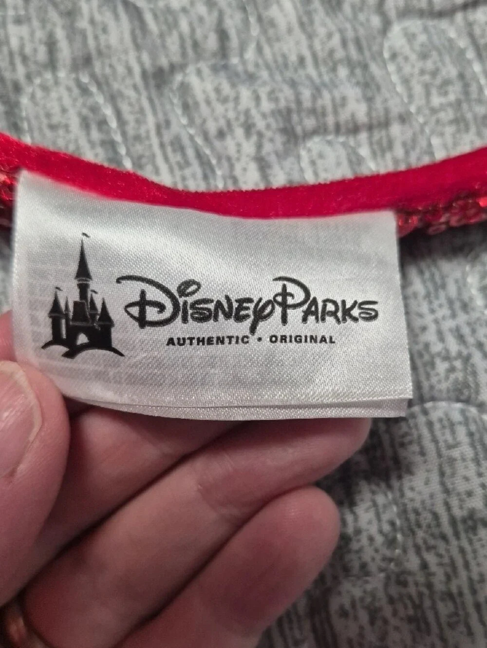 Disney Red Sequin Minnie Ears Headband with Green Bow